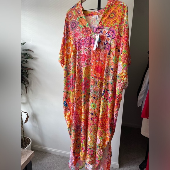 NWT Johnny Was|| KALEIDA KAFTAN, S/M, Rainbow Boho, MSRP $298, Cover up - Picture 3 of 9